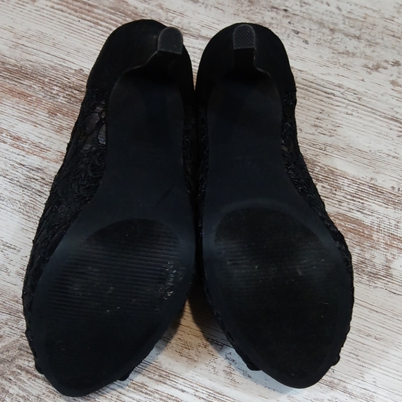 Elle Black Lace Suede Open Toe Heels with Zipper - Picture 5 of 10